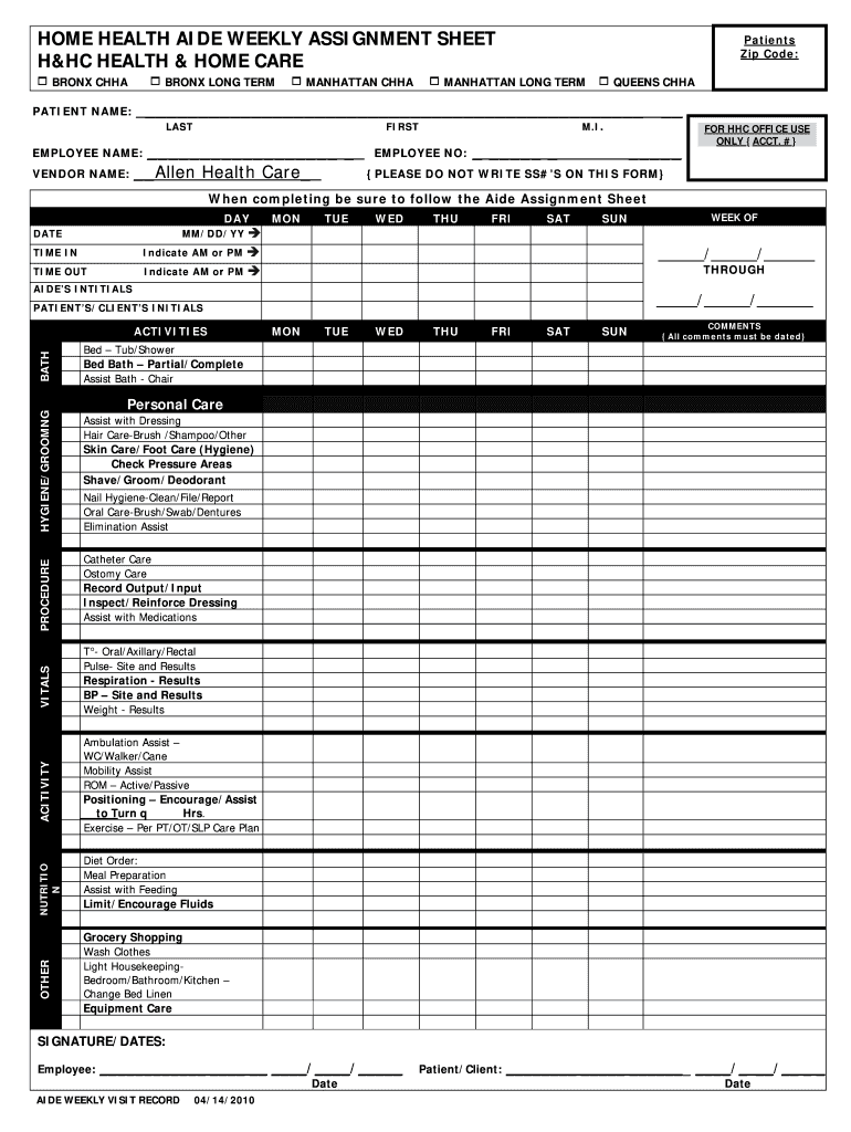 Cna Assignment Sheet Templates Fill Online Printable 