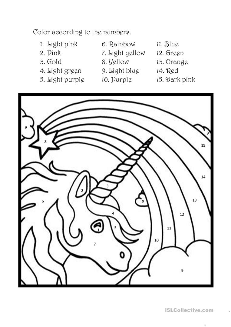 Color The Unicorn According To The Numbers English ESL Worksheets For 