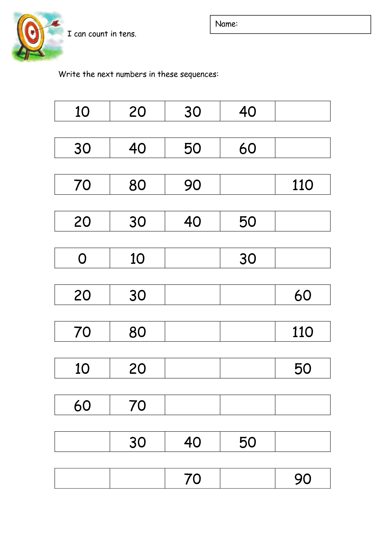 Count By 10s Worksheet 101 Printable