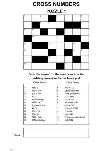 CROSS NUMBERS PUZZLES Teaching Resources Number Puzzles Maths 