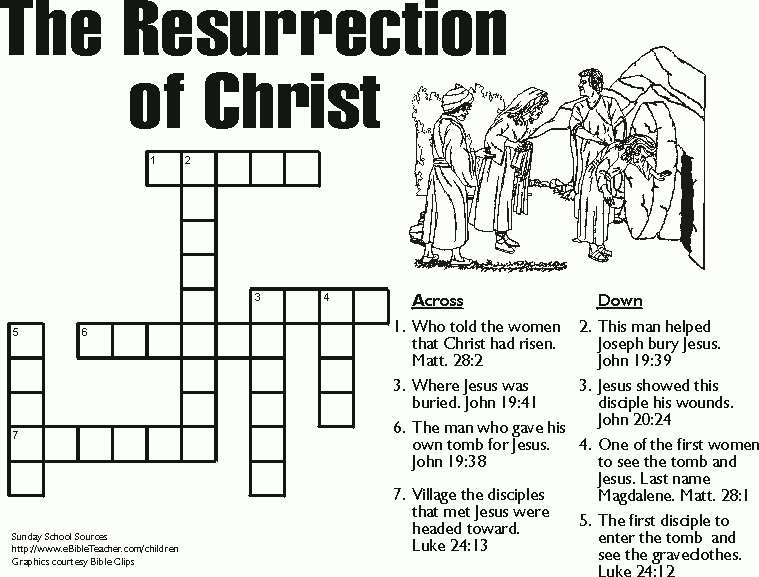 Crossword Puzzle On The Resurrection Of Jesus