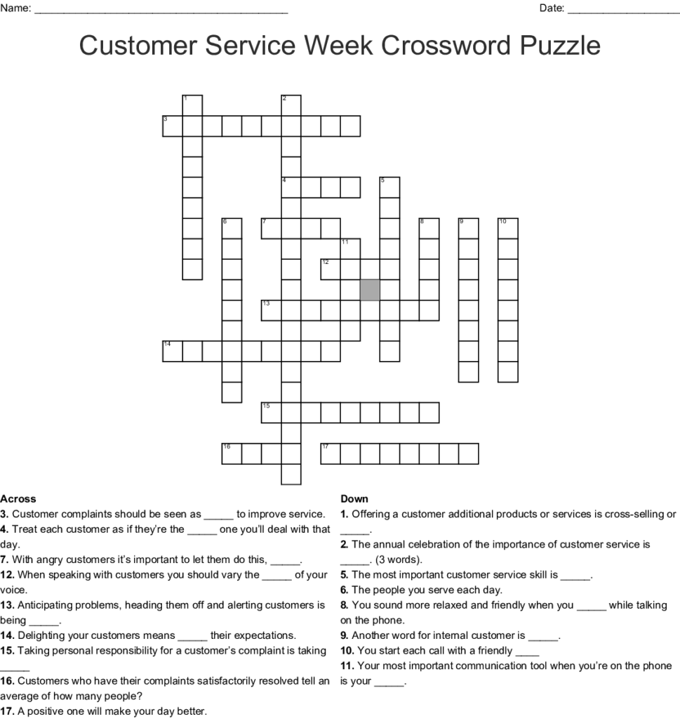 Customer Service Week Crossword Puzzle WordMint