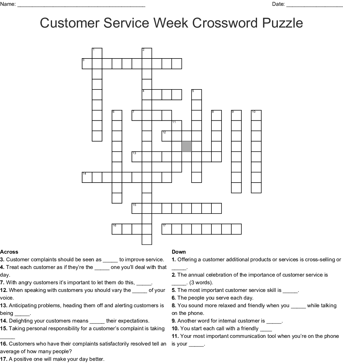 Customer Service Week Crossword Puzzle WordMint