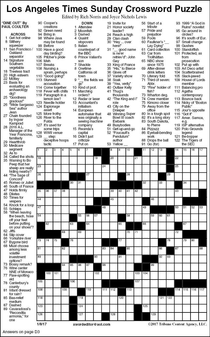 Delicate Los Angeles Times Printable Crossword Puzzles Derrick Website