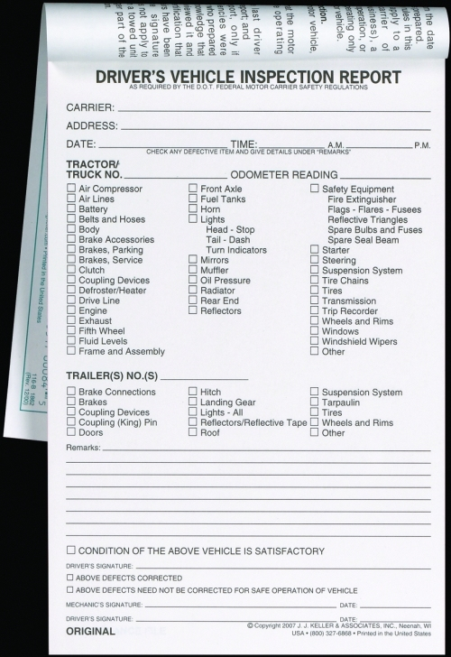 Detailed Driver Vehicle Inspection Report 3 Ply With Carbon Book Format 