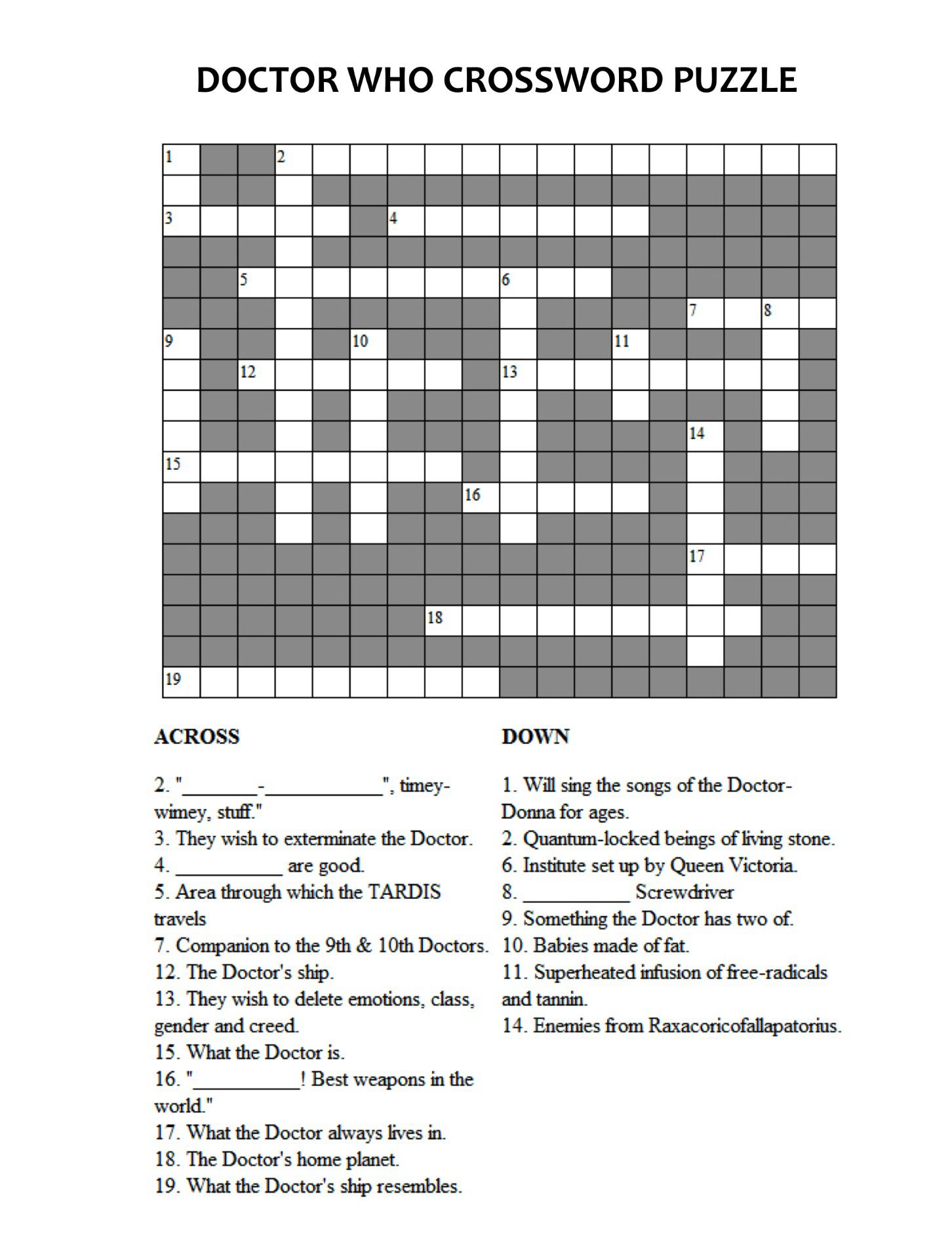 Doctor Who Crossword Puzzle Doctor Who Crochet Doctor Who Crossword