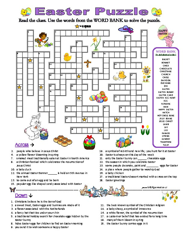 EASTER PUZZLE CROSSWORD QUIZ With Clues Definitions 