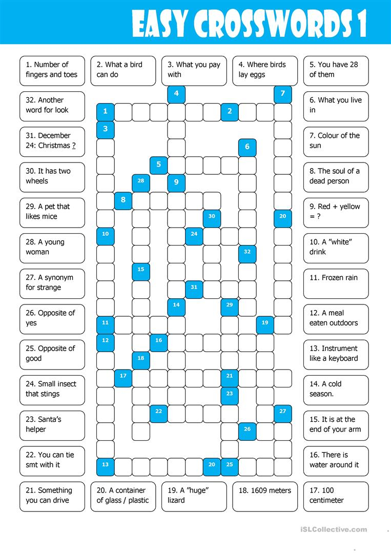 Easy Crosswords 1 Worksheet Free ESL Printable Worksheets Made By 