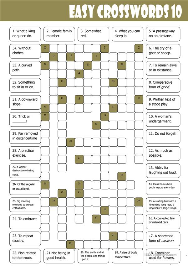Easy Crosswords 10 English ESL Worksheets For Distance Learning And 