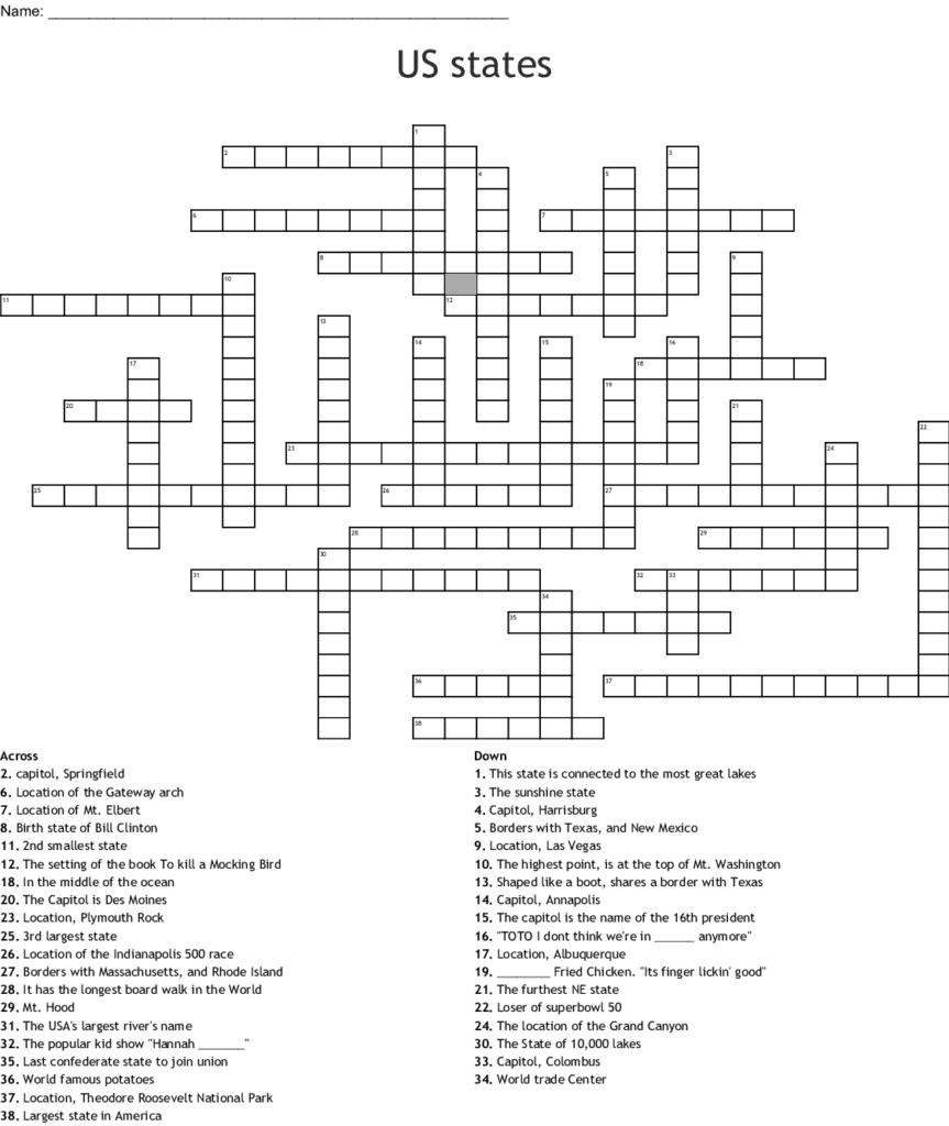 Educationcom Usa States Crossword Answer Key Crossword Puzzle Bahasa