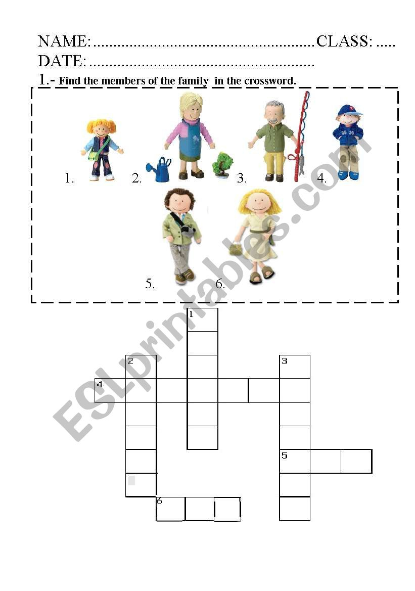 English Worksheets Family Members Crossword