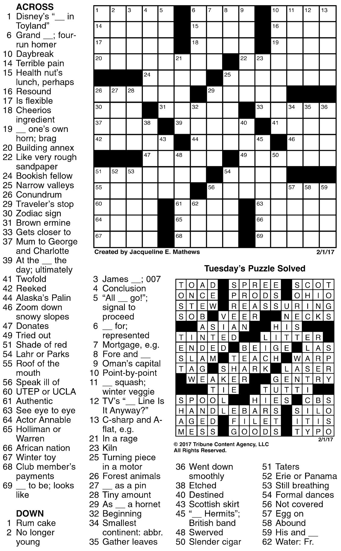 February s Crosswords Crosswords Union bulletin