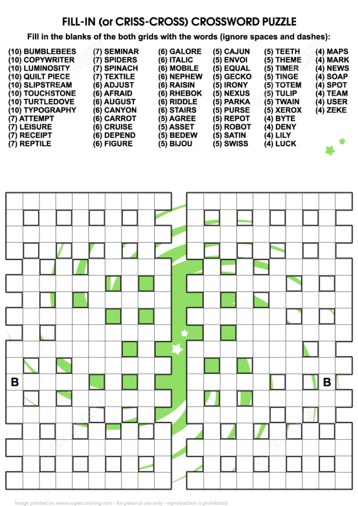 Fill In Crossword Criss Cross Puzzle Free Printable Puzzle Games