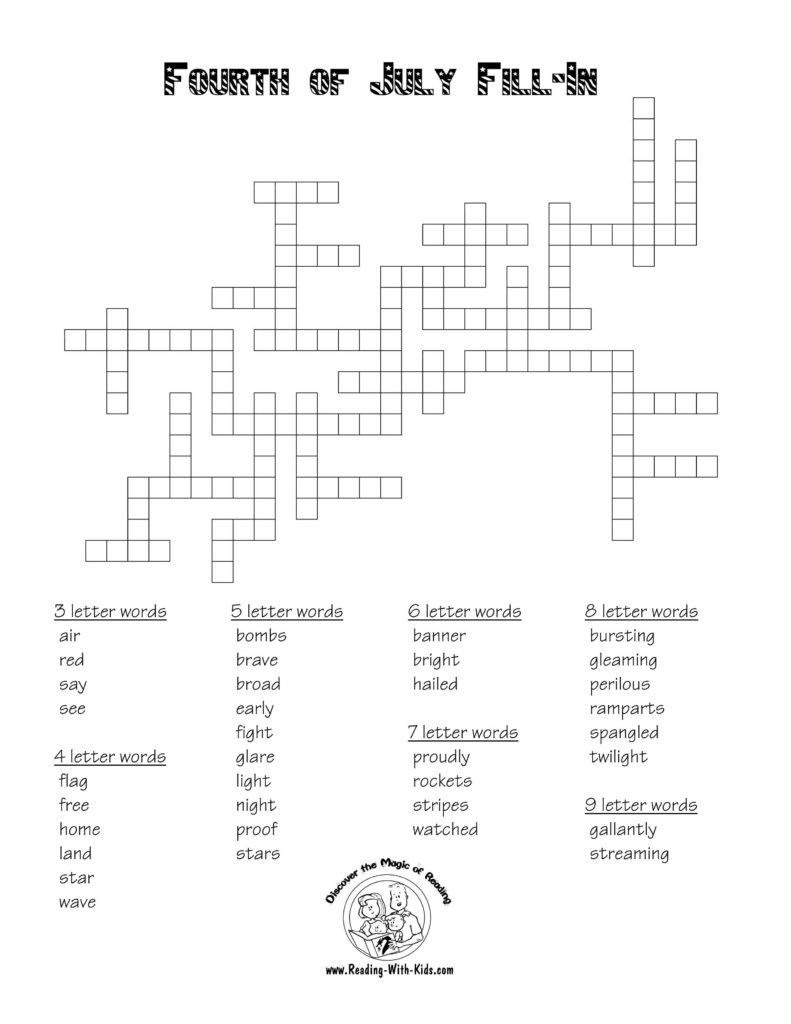 Fourth Of July Fill In Puzzles Fourth Of July Christmas Words