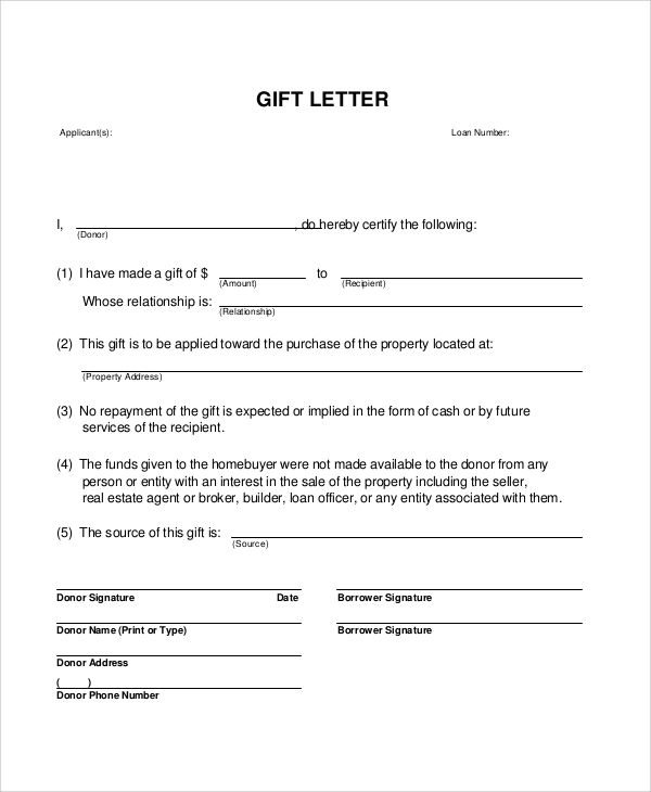 FREE 13 Sample Gift Letter Templates In PDF MS Word 