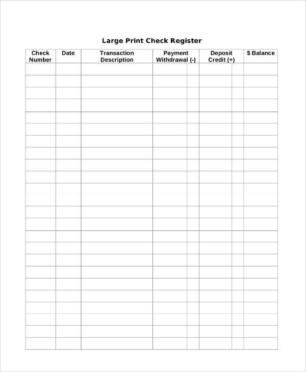 FREE 9 Printable Check Register Samples In PDF MS Word Excel