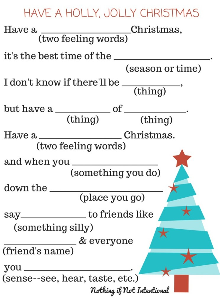 FREE Christmas Printables Activity Placemat Fill in the Blank Story 