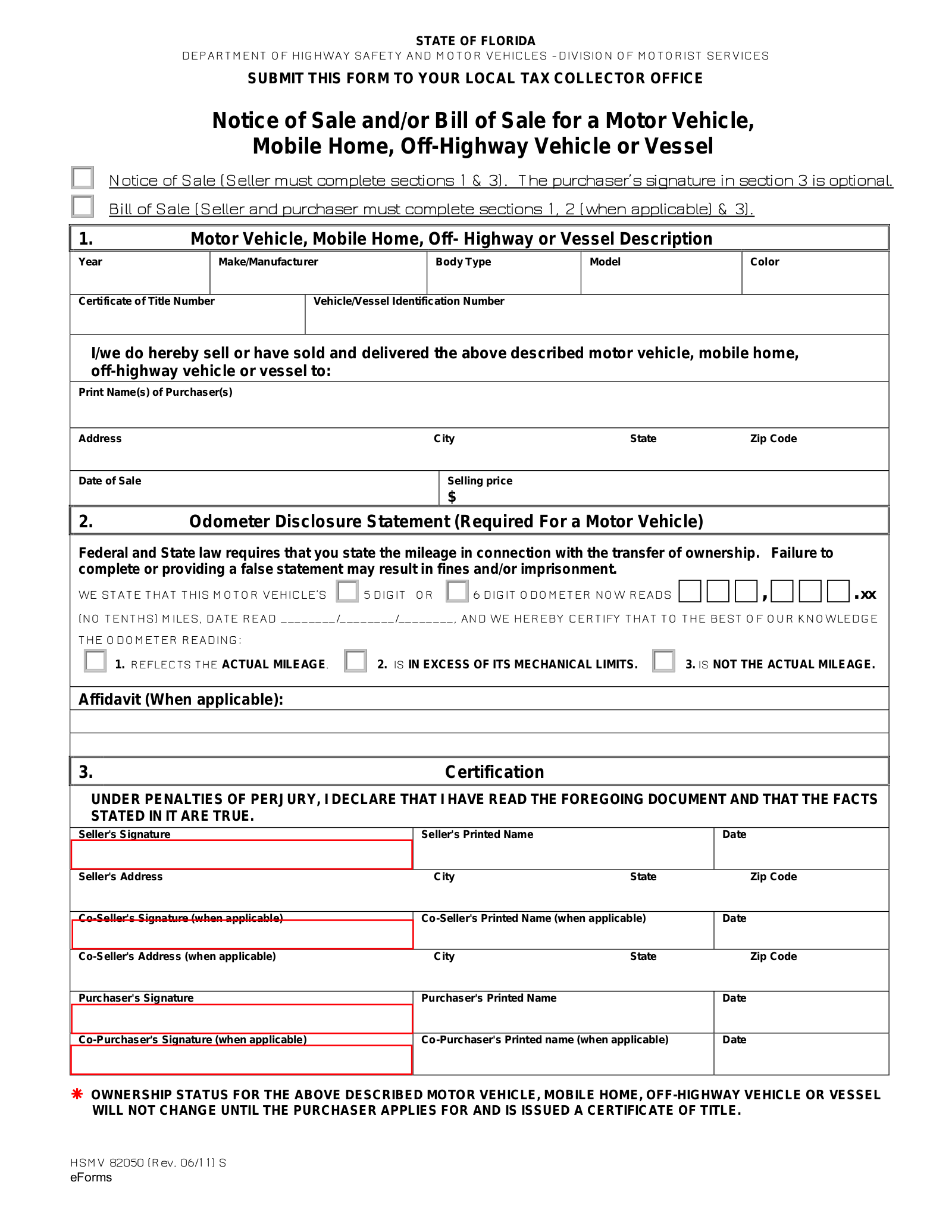 Free Florida Bill Of Sale Forms PDF EForms