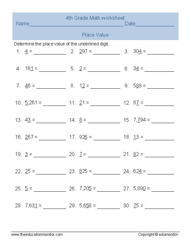Free Printable 4th Grade Place Value Math Worksheet Archives EduMonitor