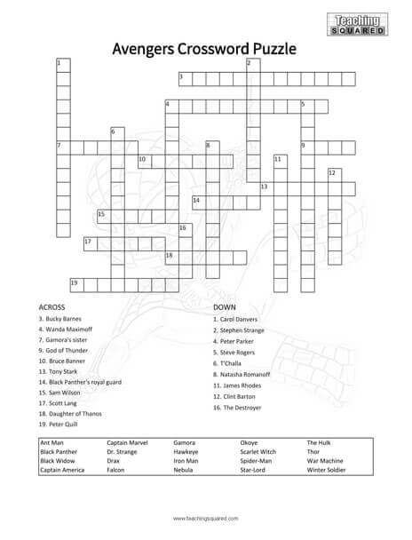 Free Printable Avengers Crossword Activity Crossword Crossword 
