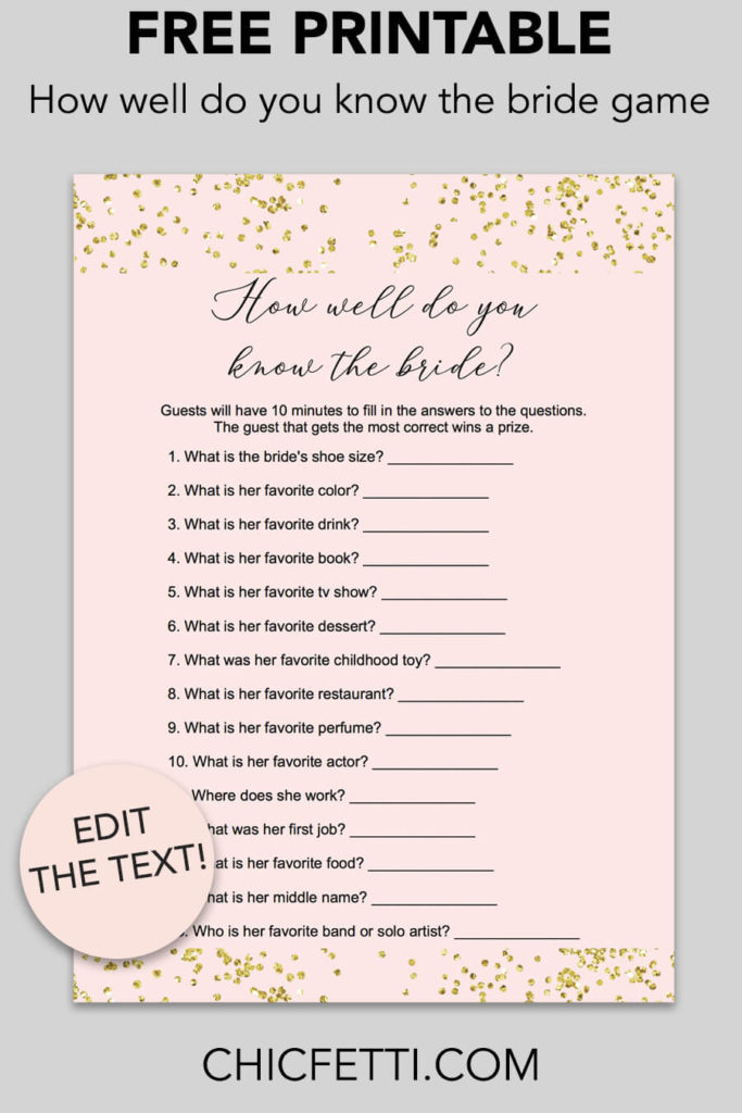 Free Printable Bridal Shower Games How Well Do You Know