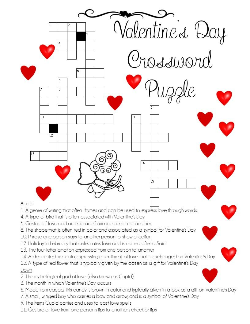 Free Valentine Crossword Puzzles Printable Crossword 