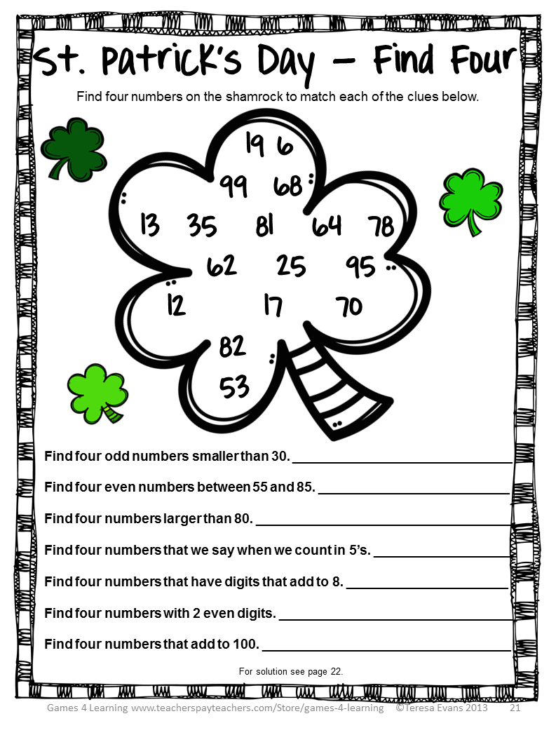 Fun Games 4 Learning St Patrick s Day Math FREEBIES