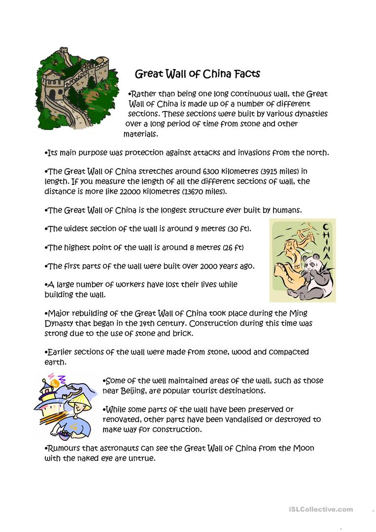 Great Wall Of China Facts Worksheet Free ESL Printable Worksheets 