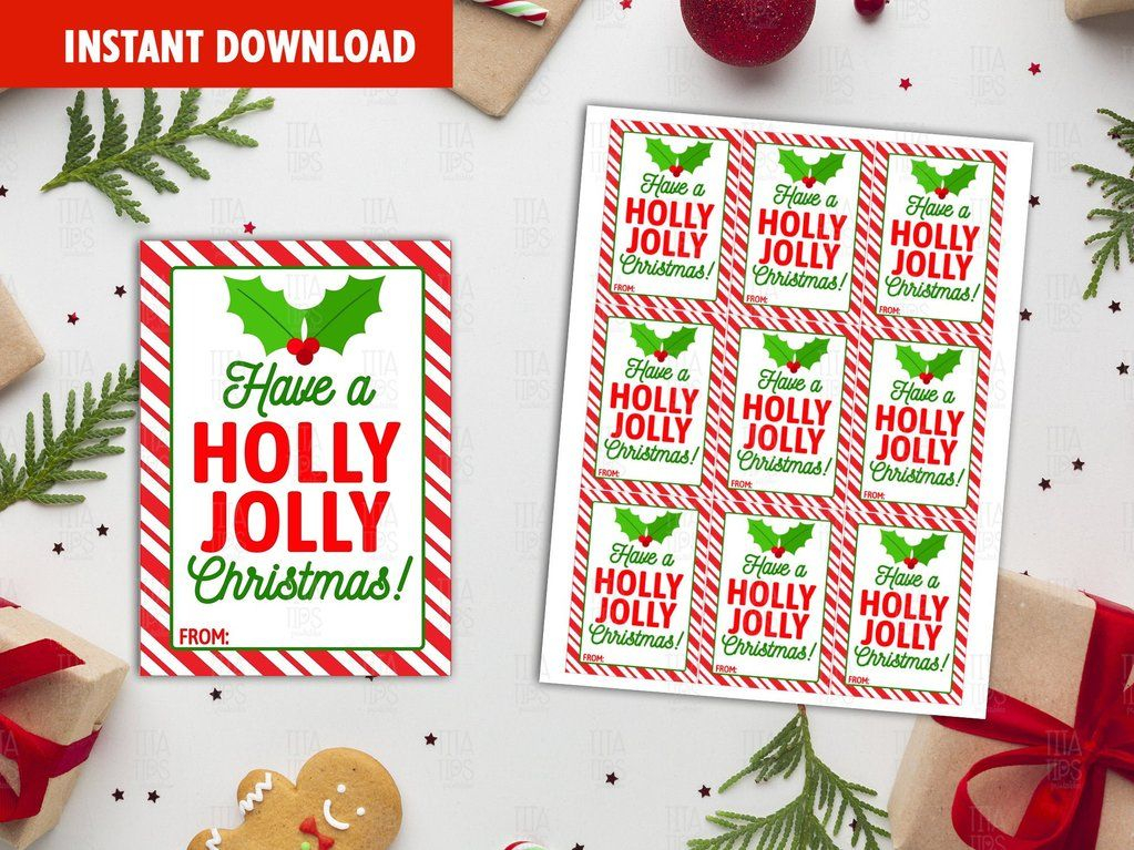 Have A Holly Jolly Christmas Favor Tags Gingerbread Man Tags Happy