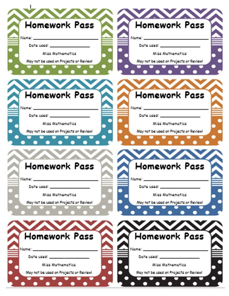 Homework Passes Colorful In 2025 Homework Pass Homework Teacher 