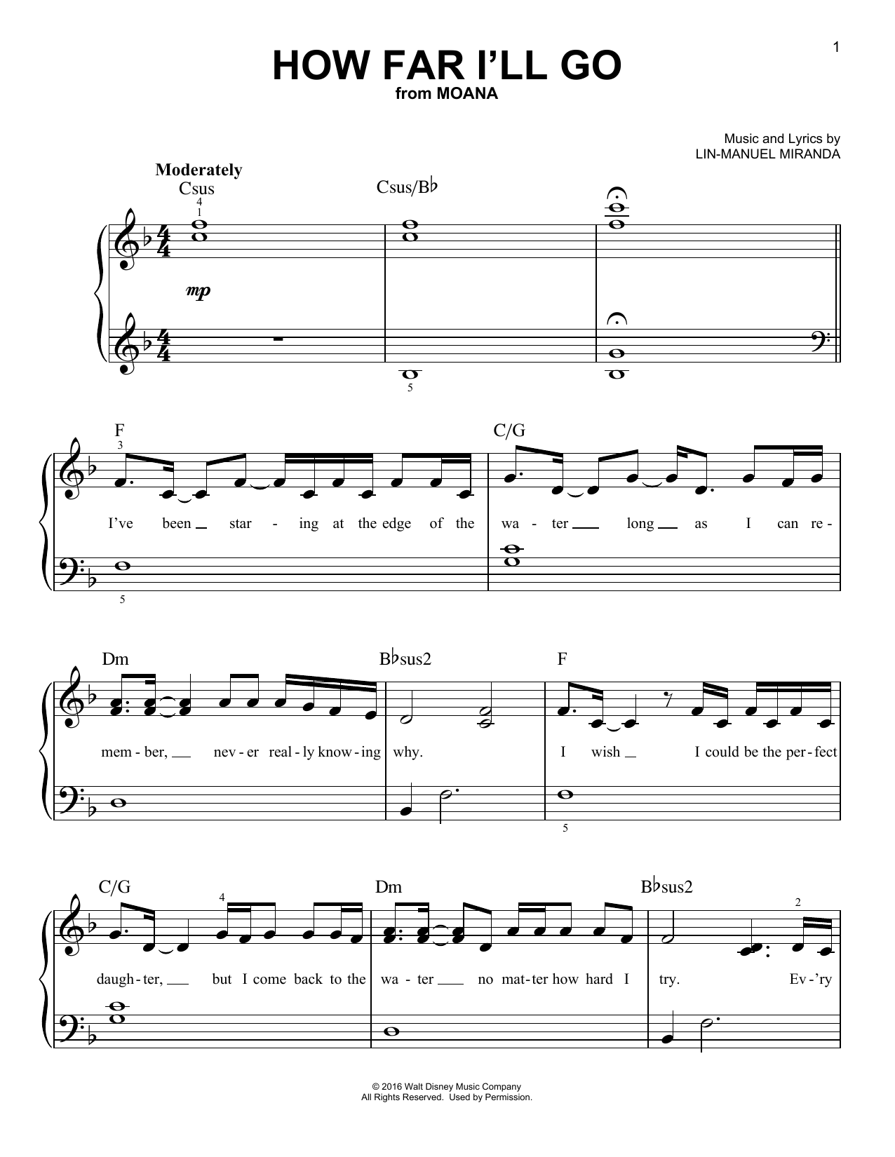 How Far I ll Go from Moana Sheet Music Alessia Cara Easy Piano