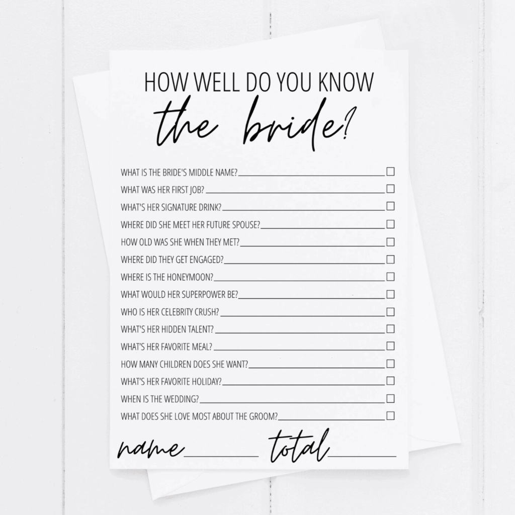 How Well Do You Know The Bride Free Printable Modern MOH
