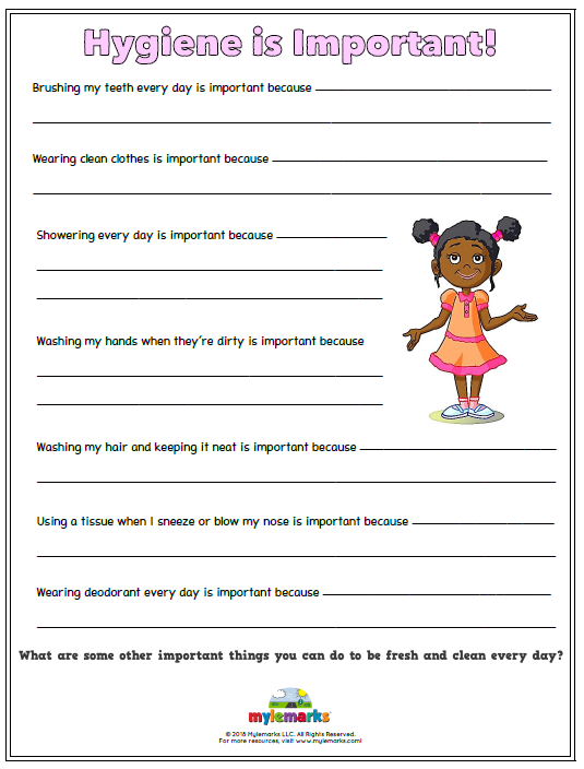 Hygiene Worksheets For Kids And Teens