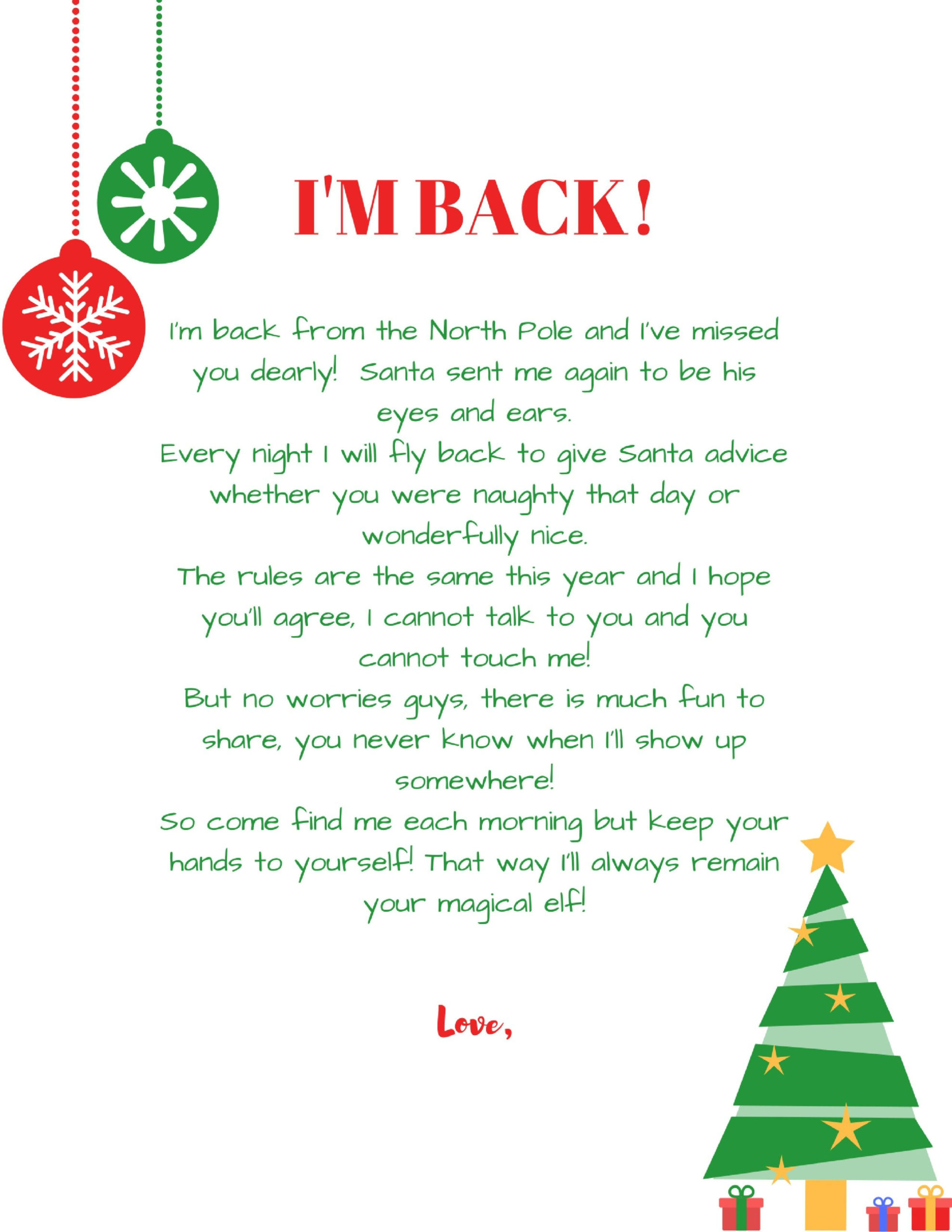 Im back elf on the shelf arrival letter free printable1 Elf On Shelf 