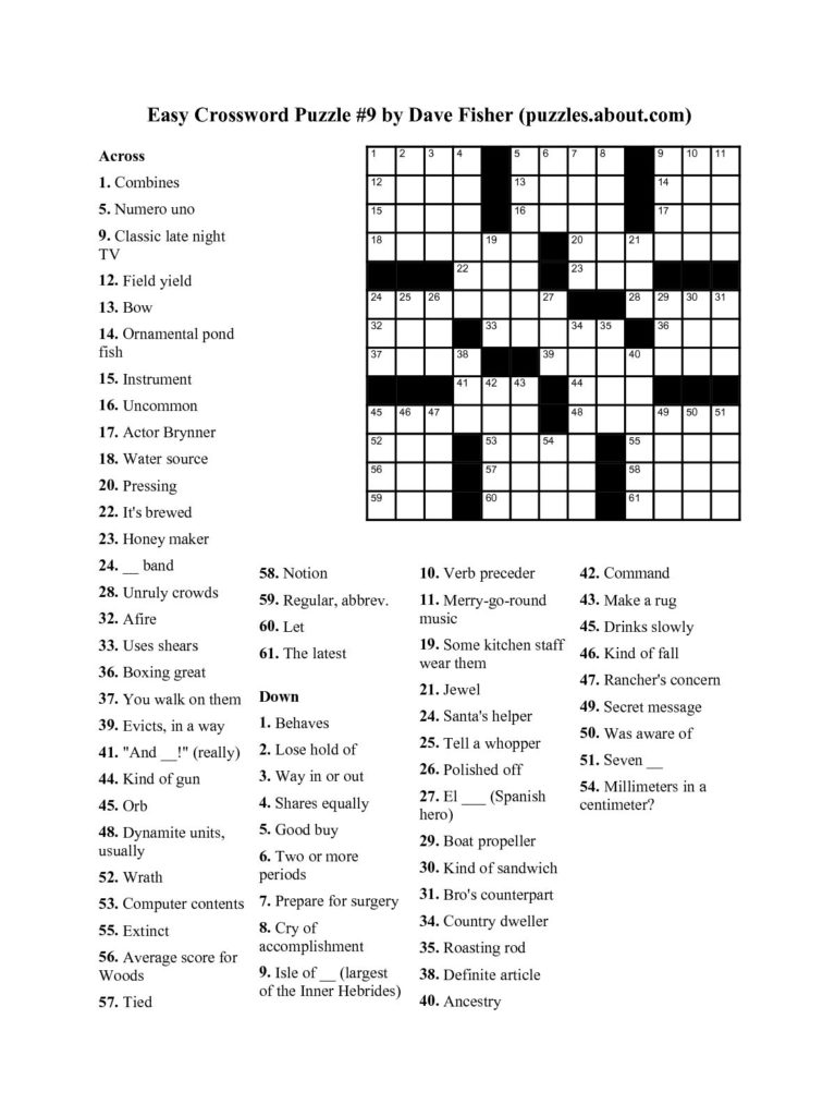 Interesting Crossword Puzzles Easy Printable Rubybursa Com Crossword