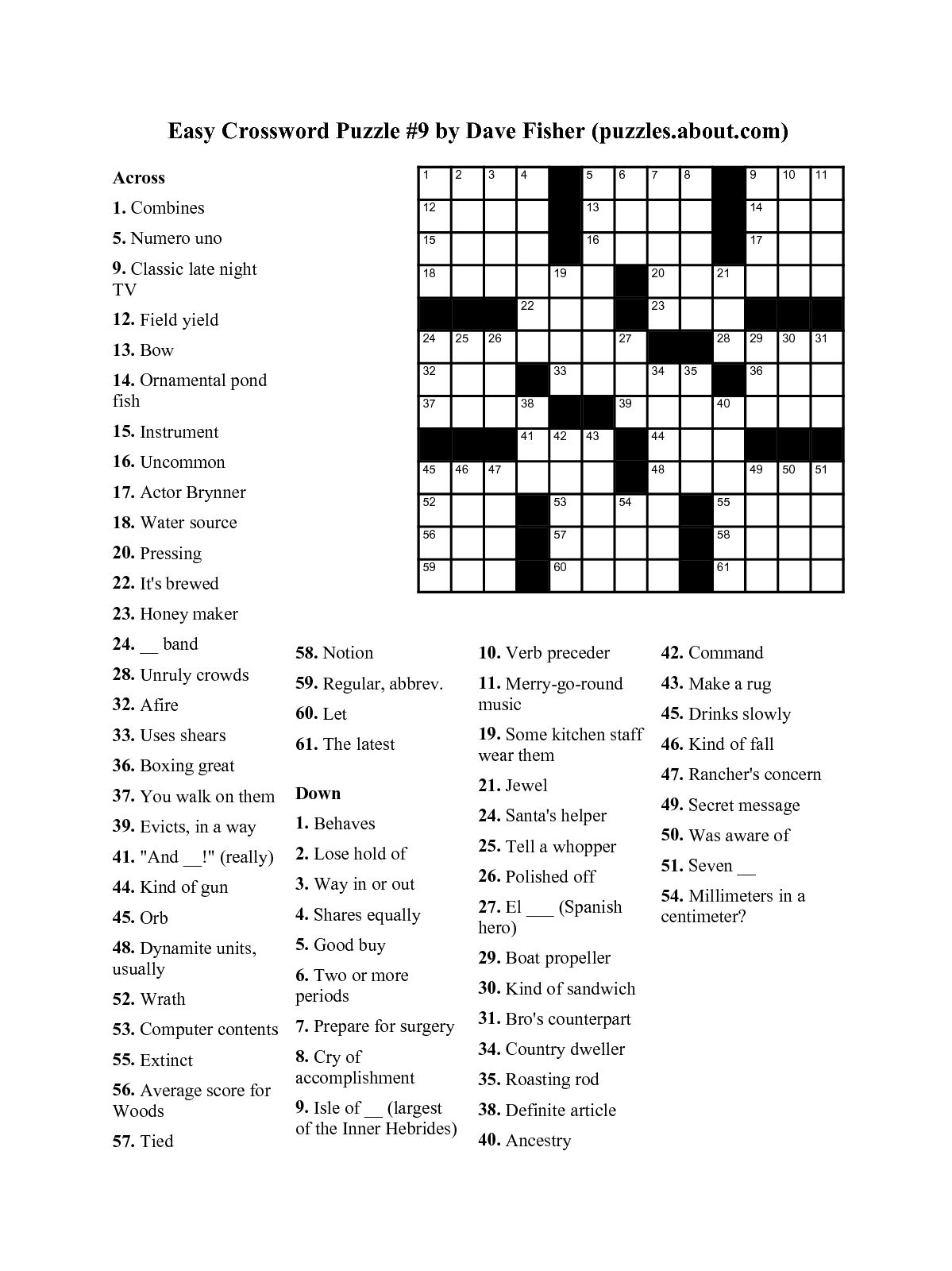 Interesting Crossword Puzzles Easy Printable Rubybursa Com Crossword 