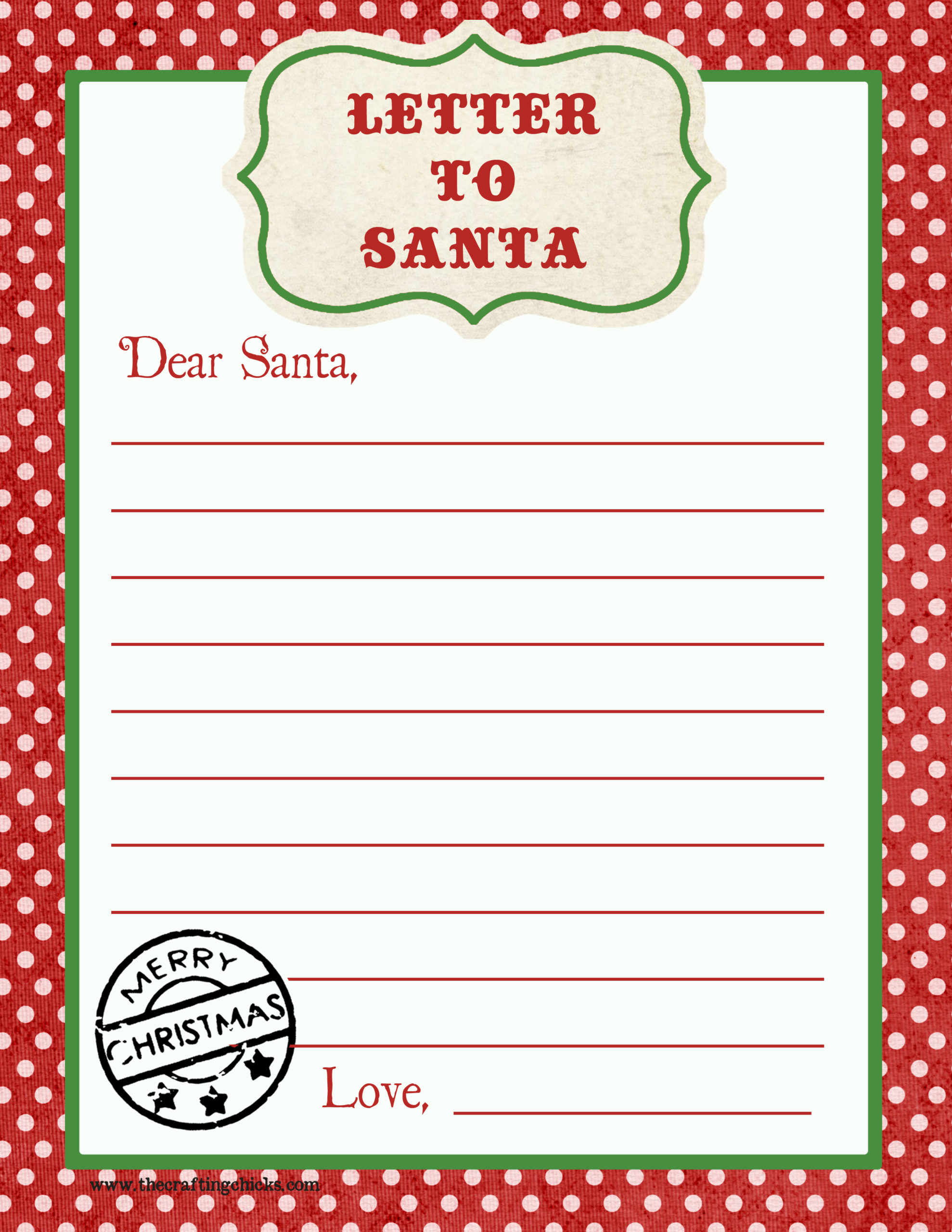 Letter To Santa Free Printable Download