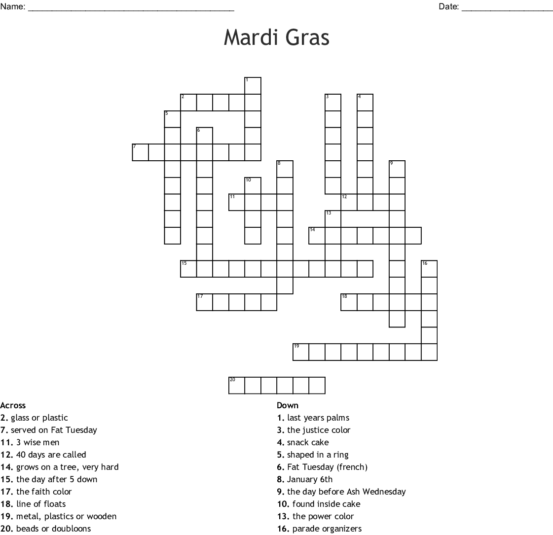 Mardi Gras Crossword Printable Printable Template 2025