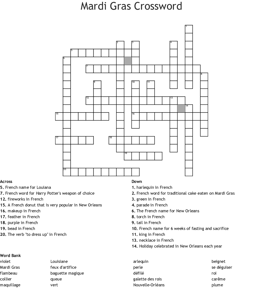 Mardi Gras Crossword Printable Printable Template 2021