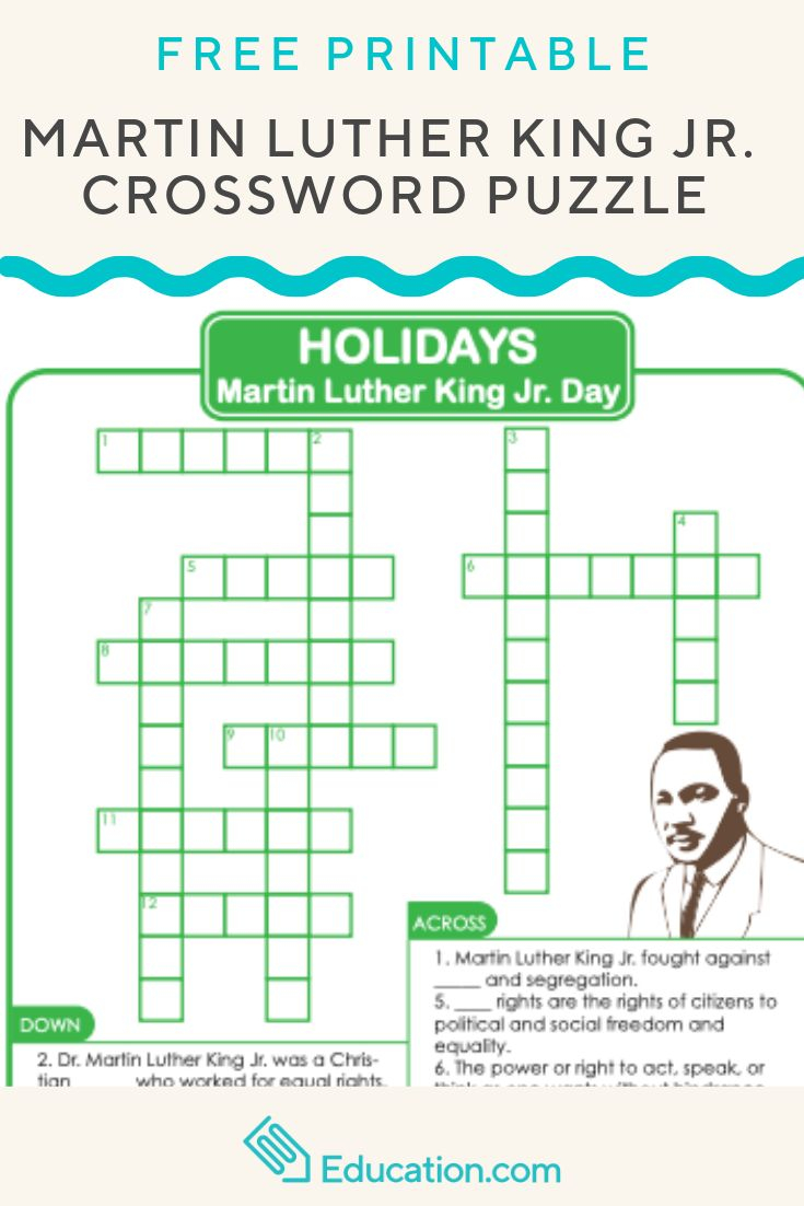 Martin Luther King Jr Crossword Puzzle Worksheet 