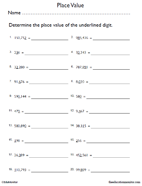Mathematics Place Value Worksheet For 4th Grade EduMonitor