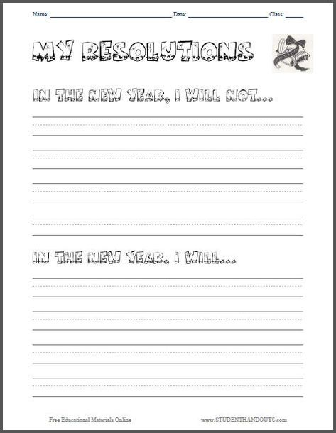 My New Year s Resolutions Printable Worksheet For Kids New Students 