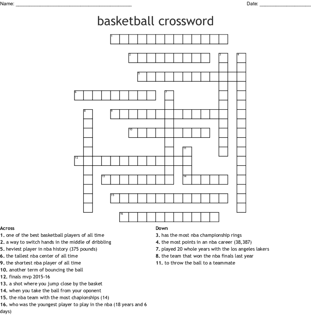 Nba Crossword Puzzles Printable Printable Template Free