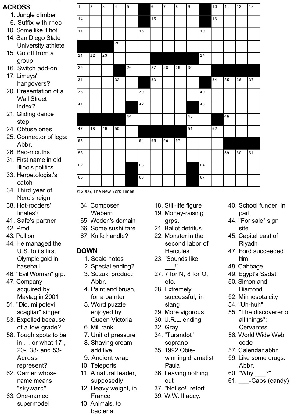 New York Times Crossword Printable Free Wednesday 