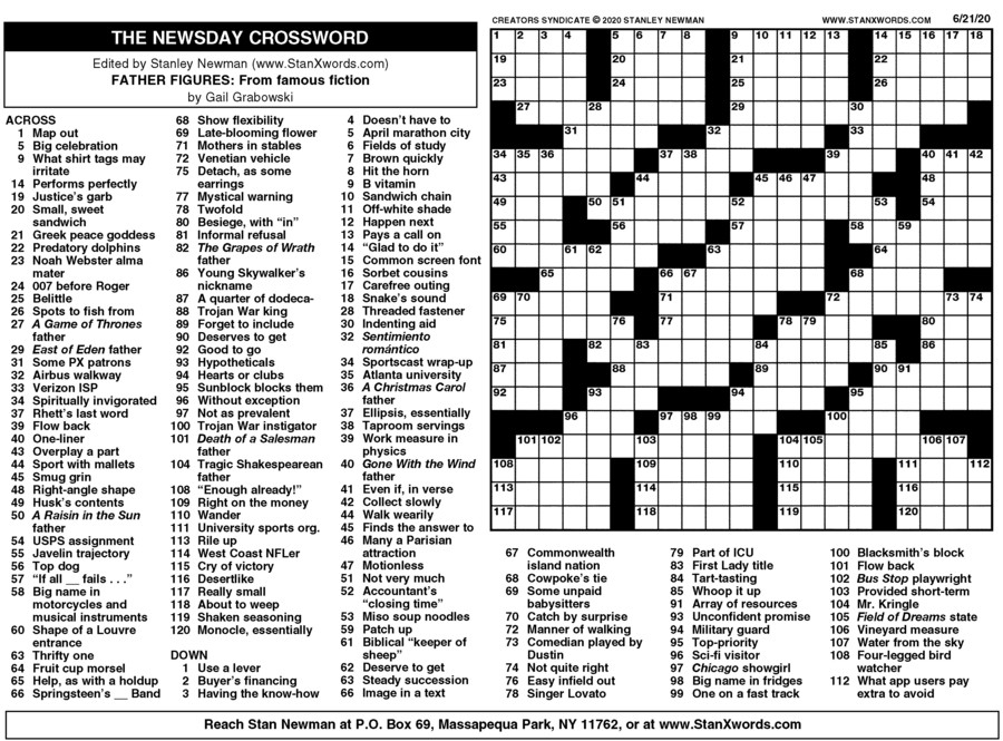 Newsday Crossword Sunday For Jun 21 2020 By Stanley Newman Creators 