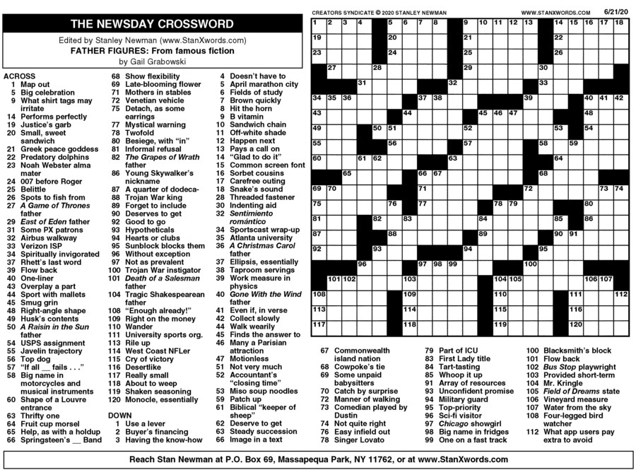 Newsday Crossword Sunday For Jun 21 2020 By Stanley Newman Creators 