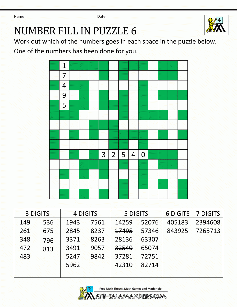 Number Fill In Puzzles Printable Crossword 5 Printable Crossword 