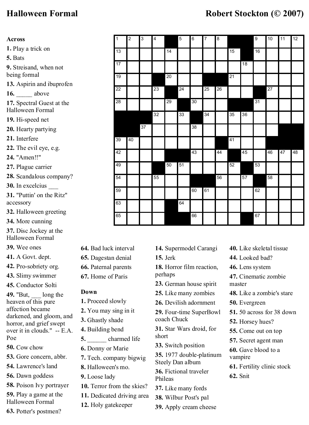 October Crossword Puzzle Printable Printable Crossword Puzzles