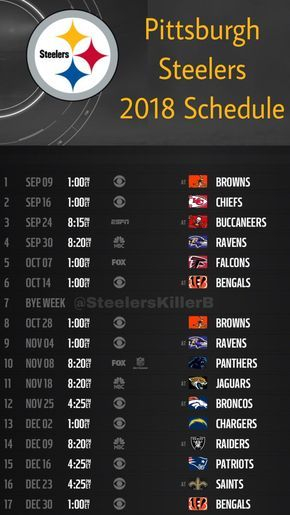 PITTSBURGH STEELERS 2018 Schedule Pittsburgh Steelers Steelers