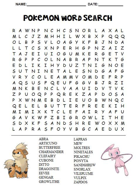 Pokemon Word Search Printable More Activity Sheets For Kids Pokemon 